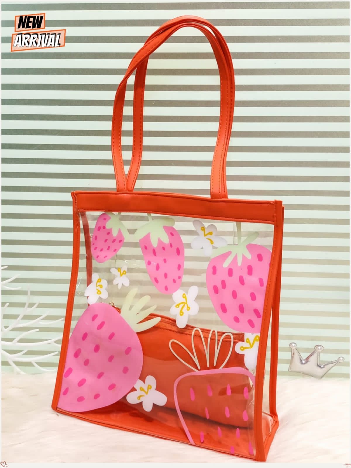 New Strawberry Transparent Large Size Tote Bags, Clear Shoulder Handbags For Ladies, Waterproof Transparent Handbag New Strawberry Transparent Large Size Tote Bags, Clear Shoulder Handbags For Ladies, Waterproof Transparent Handbag